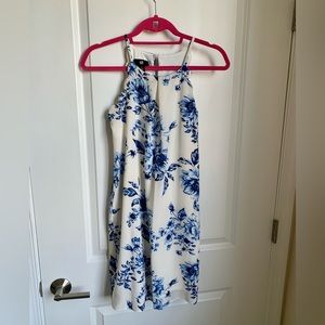 iZ Byer blue and white floral high-neck dress